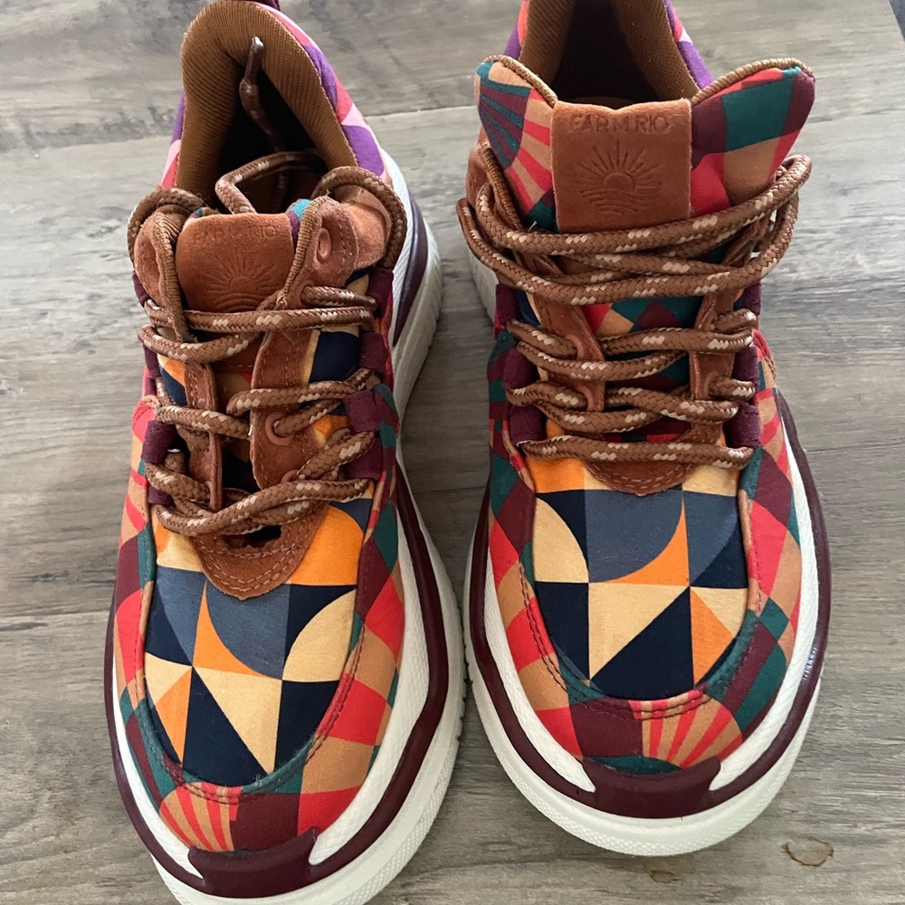 Farm Rio Anthro Graphic Scarves Mixed Media Geometric pattern platform Sneaker - Picture 12 of 12